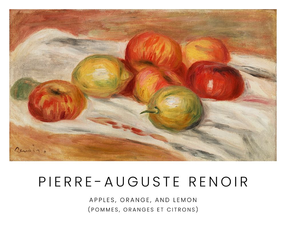 Auguste Renoir art print, famous still life painting, Apples, Orange, and Lemon