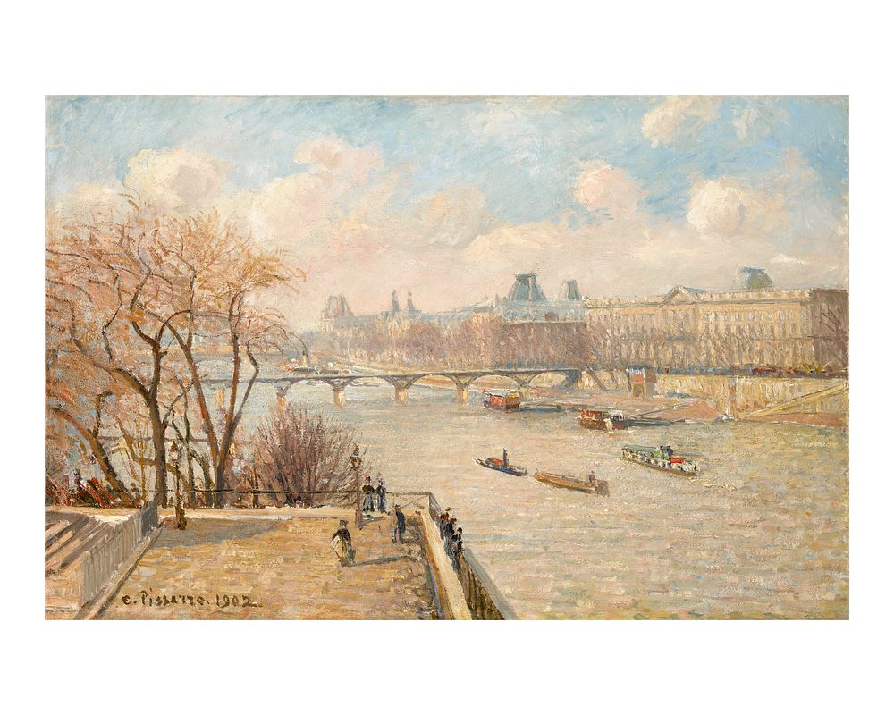 Pissarro art print, famous painting, The Louvre from the Pont Neuf