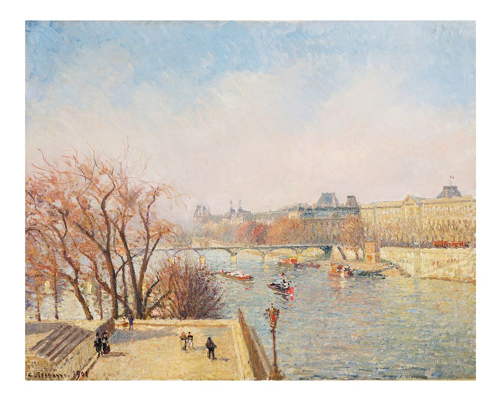 Pissarro art print, famous painting, The Louvre, Morning, Sunlight