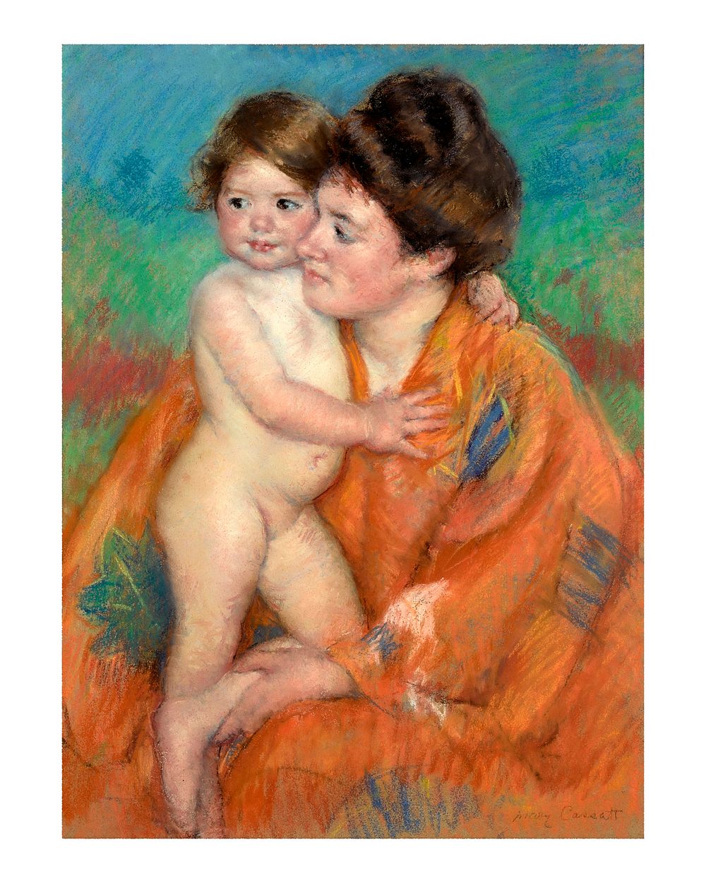 Mary Cassatt art print, vintage painting, woman with her baby portrait