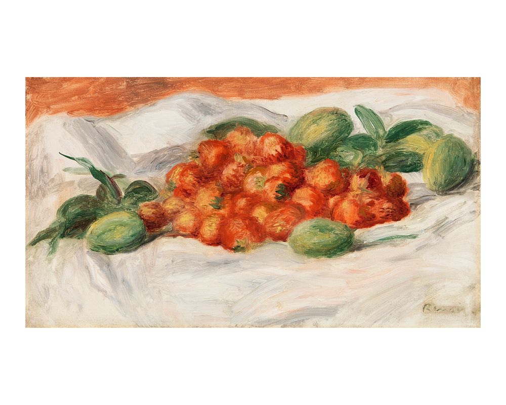 Pierre-Auguste Renoir art print, famous still life painting, Strawberries and Almonds