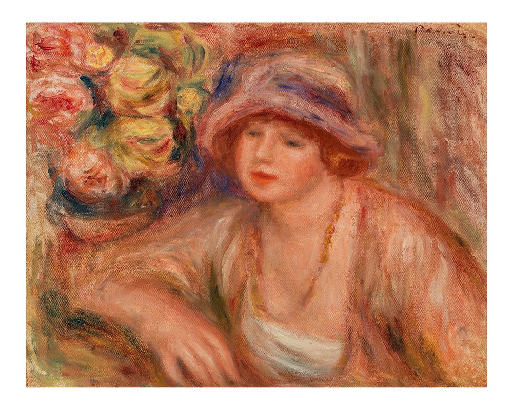 Pierre-Auguste Renoir art print, vintage portrait painting, woman leaning