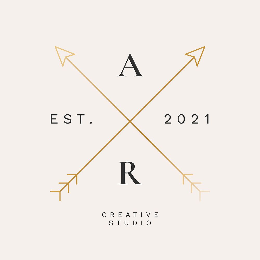 Gold business logo template, minimal cross arrow vector design for professional branding