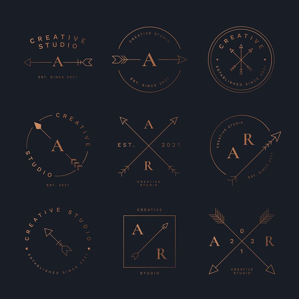 Aesthetic arrow logo template business branding, simple design psd collection