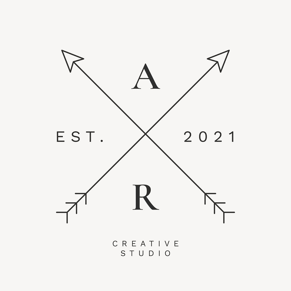 Minimal creative logo template, black cross arrow, professional business branding psd graphic