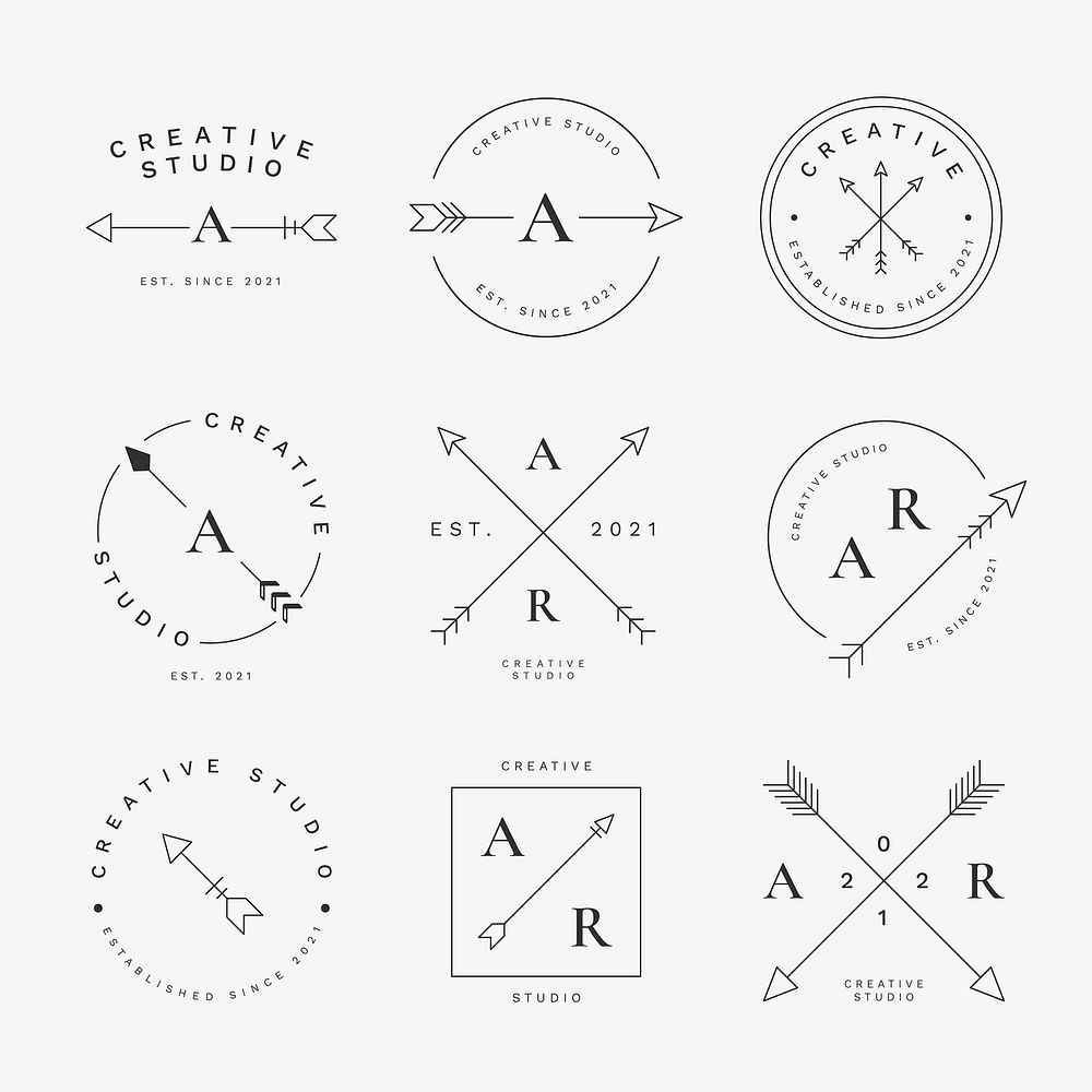 Aesthetic arrow logo template business branding, simple design psd set