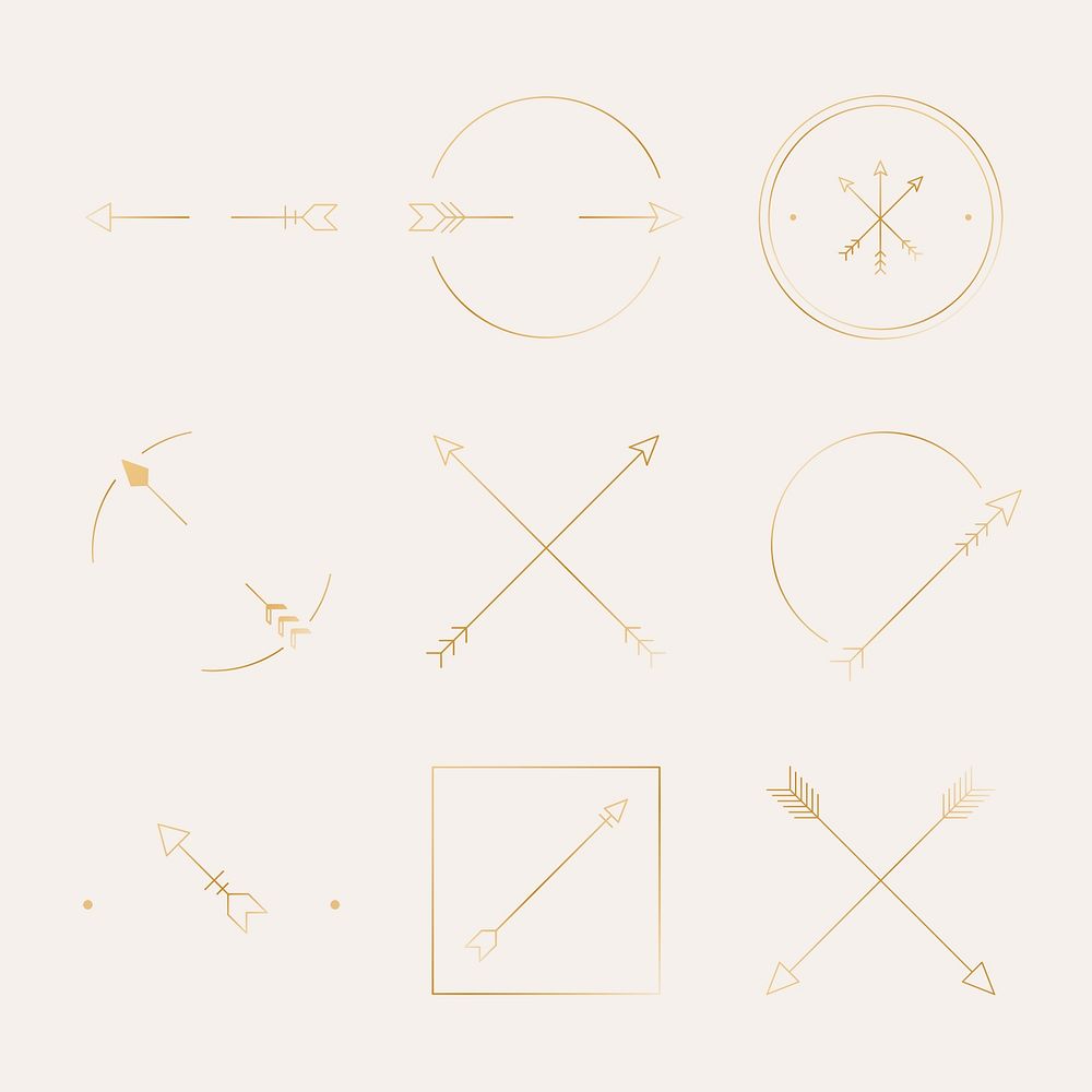 Arrow logo element, minimal gold psd design set