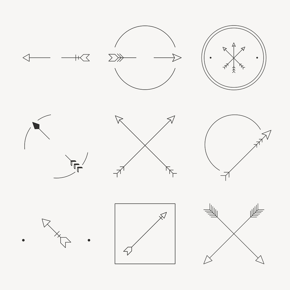 Arrow logo element, minimal aesthetic black psd design set