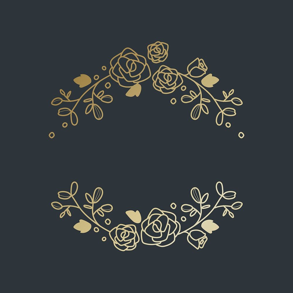 Gold flower logo element clipart, aesthetic botanical illustration vector
