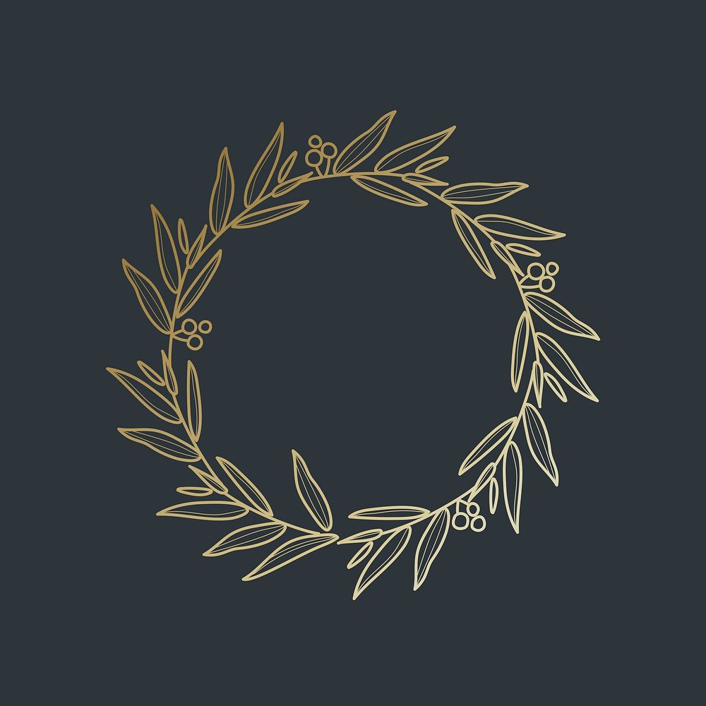 Gold wreath logo clipart, aesthetic botanical illustration psd