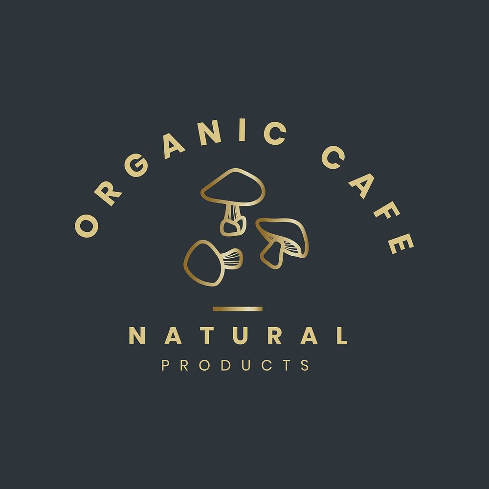 Organic cafe business logo template, gold design for organic branding psd
