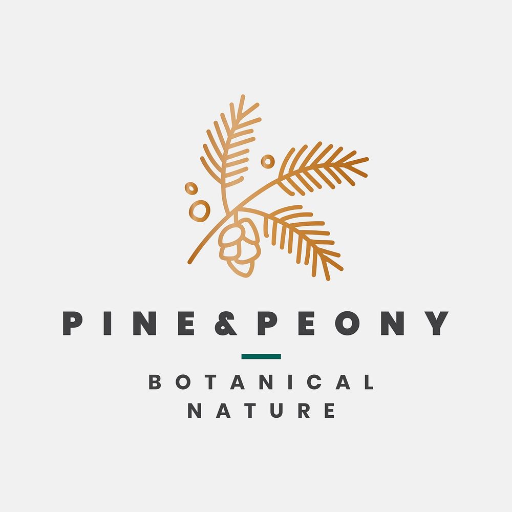 Gold botanical logo template, leaf illustration for business psd
