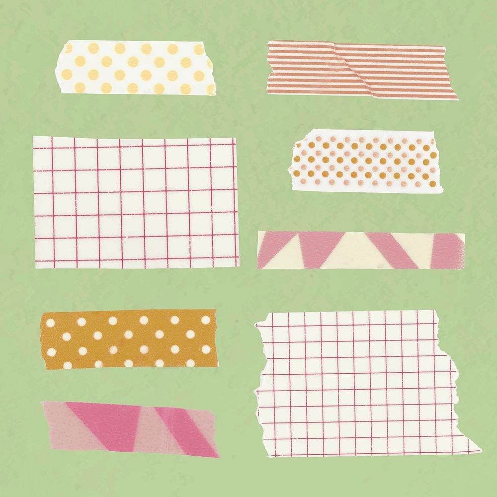 Pink washi tape clipart, cute pattern, collage element psd set