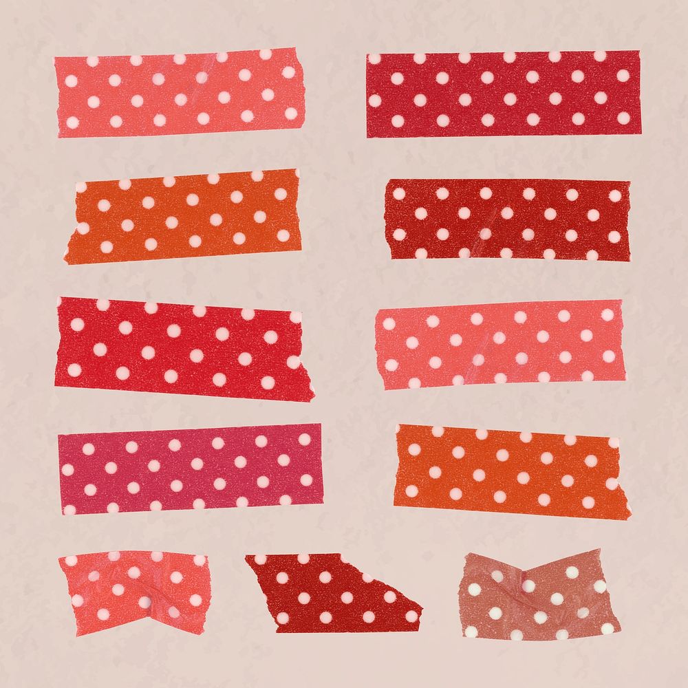 Polka dot washi tape clipart, red pattern, diary sticker vector set