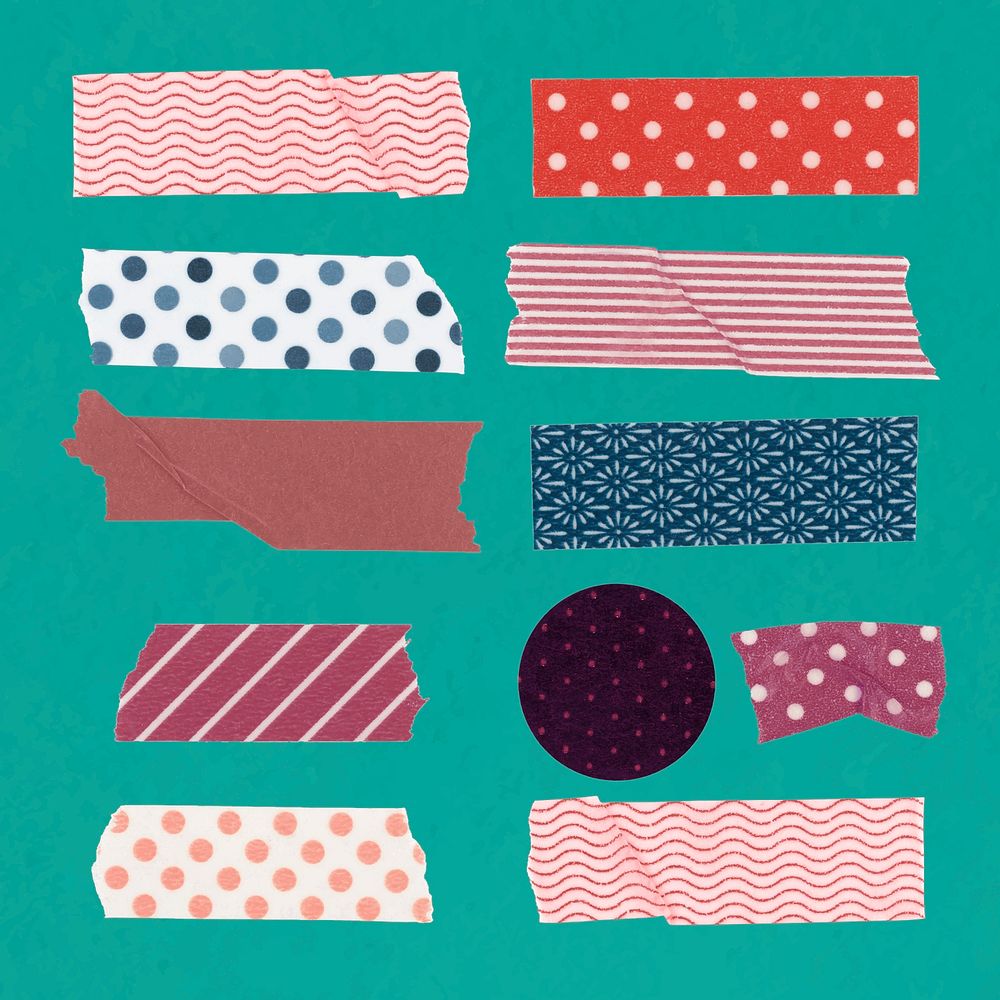 Abstract washi tape clipart, cute pattern psd collection