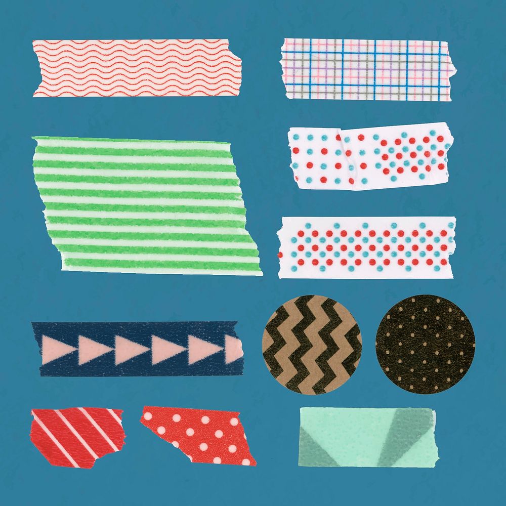Cute sticky washi tape sticker, collage element psd set