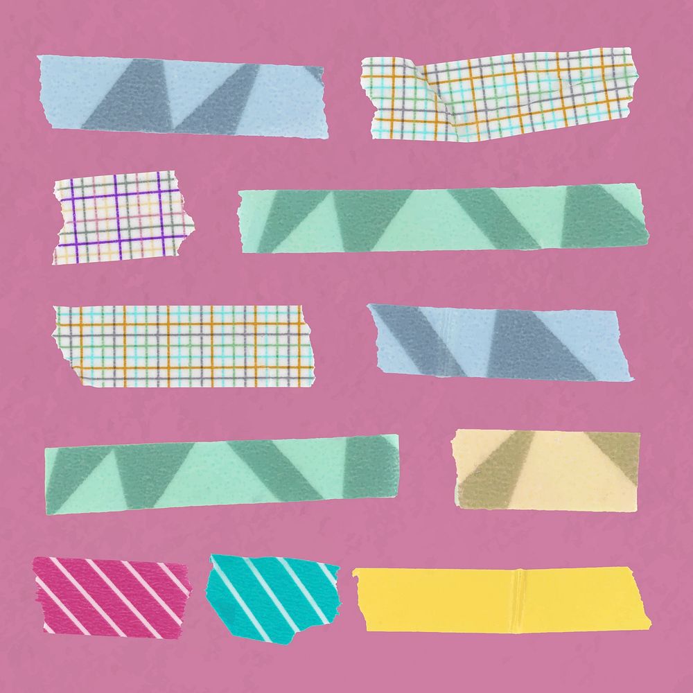 Abstract washi tape clipart, colorful pastel patterned design psd collection
