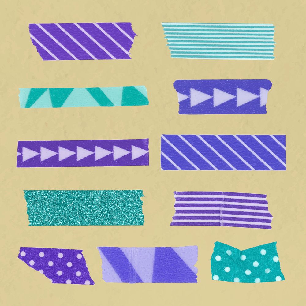 Abstract washi tape sticker, purple pattern vector collection