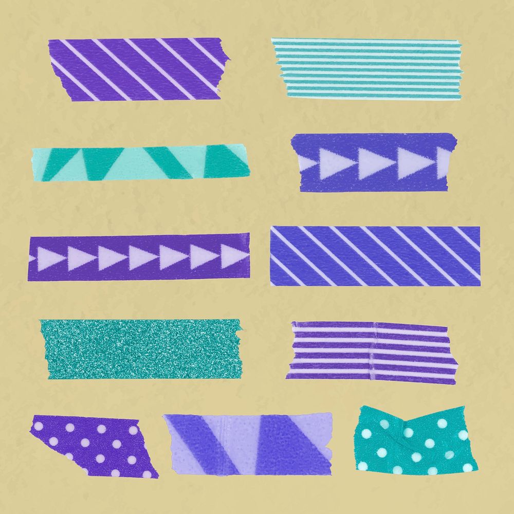 Abstract washi tape clipart, purple pattern psd collection