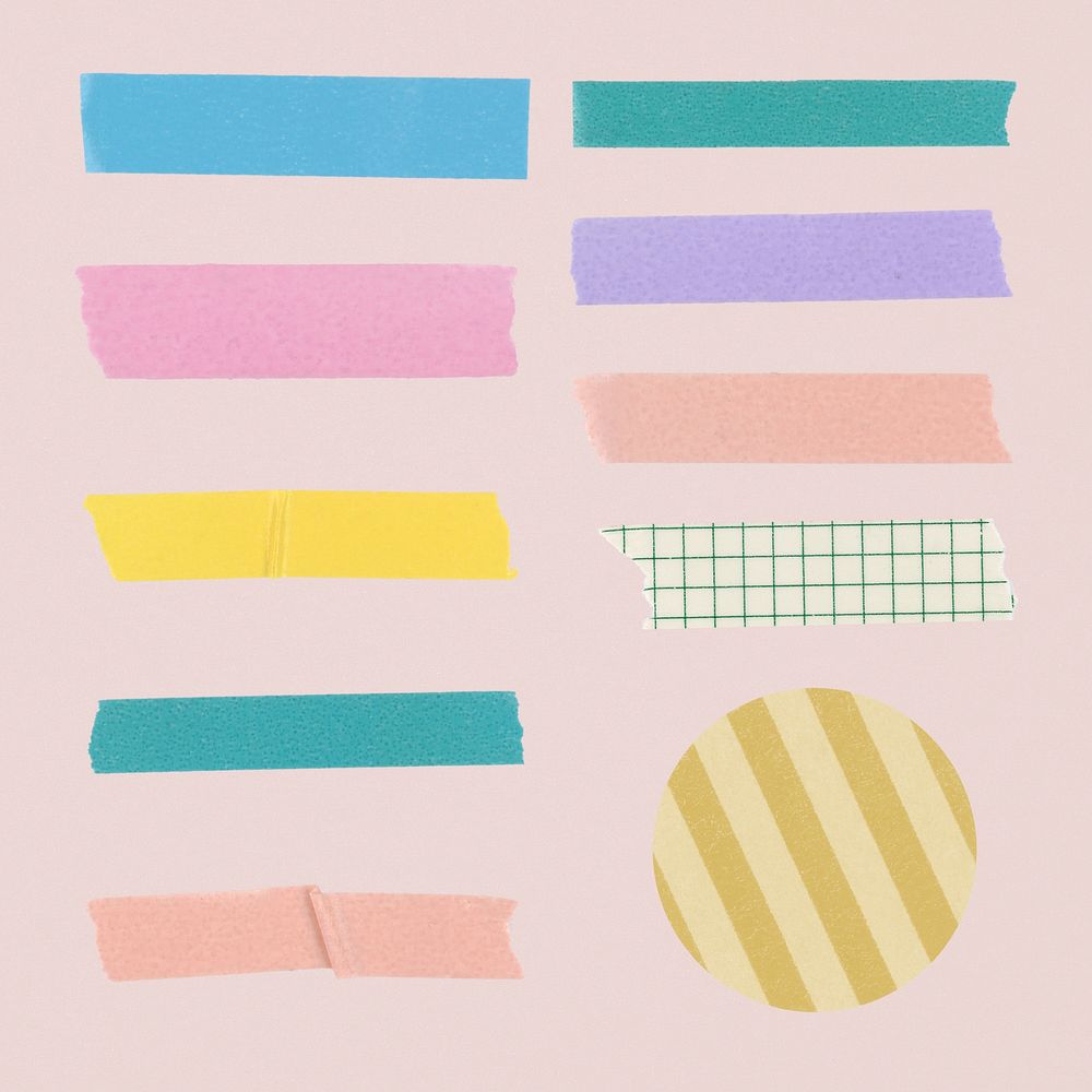 Cute washi tape clipart, colorful diary decorative sticker psd collection