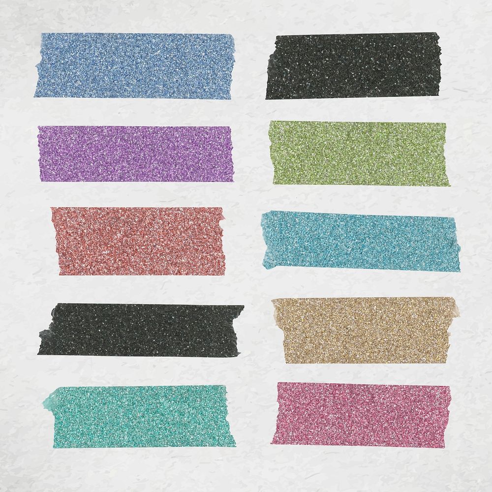 Sparkly washi tape clipart, colorful glitter design vector set