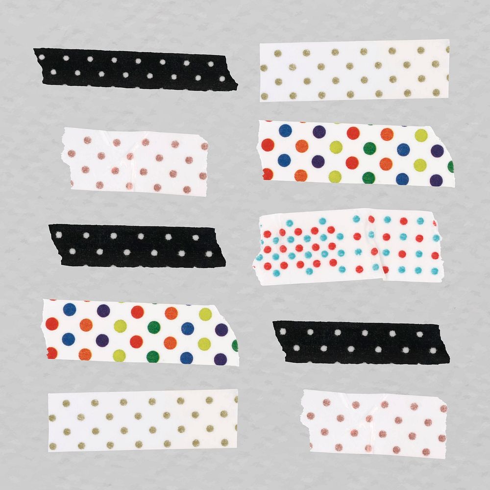 Cute washi tape clipart, polka dot pattern design vector set