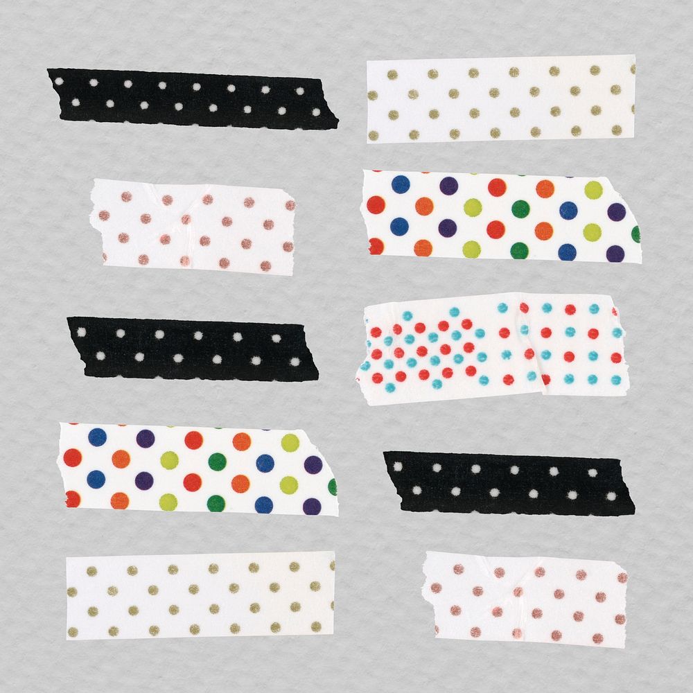 Cute washi tape clipart, polka dot pattern design psd collection