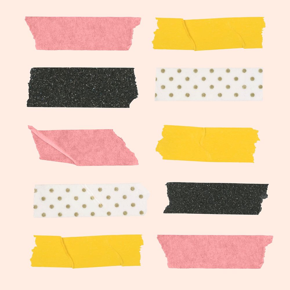 Cute washi tape sticker, pink collage element vector set