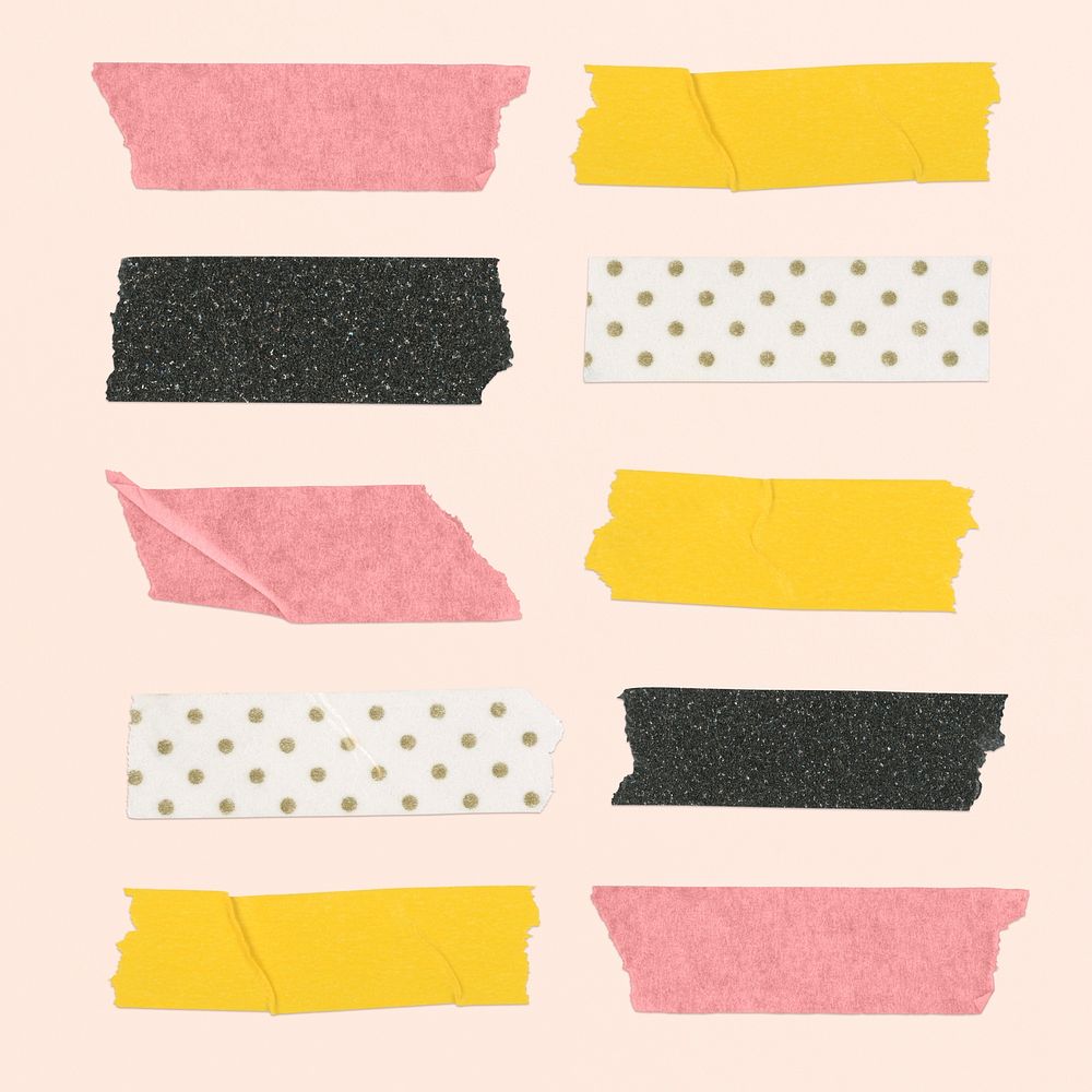 Cute washi tape sticker, pink collage element psd set