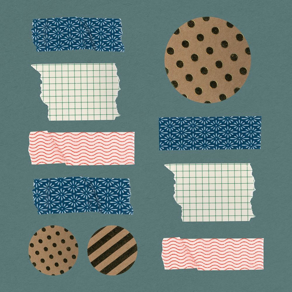 Abstract washi tape clipart, various pattern psd set