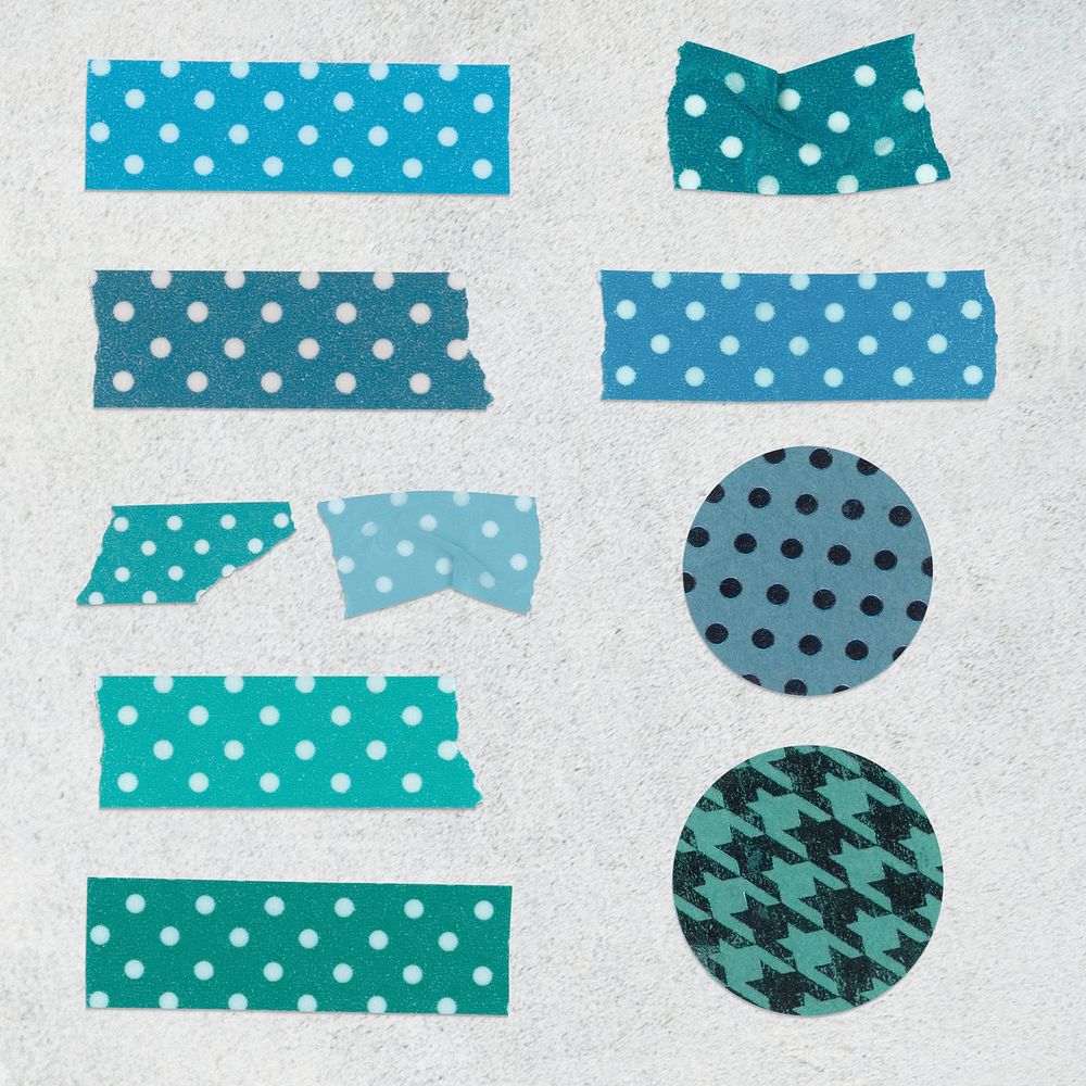 Polka dot washi tape clipart, blue pattern psd set