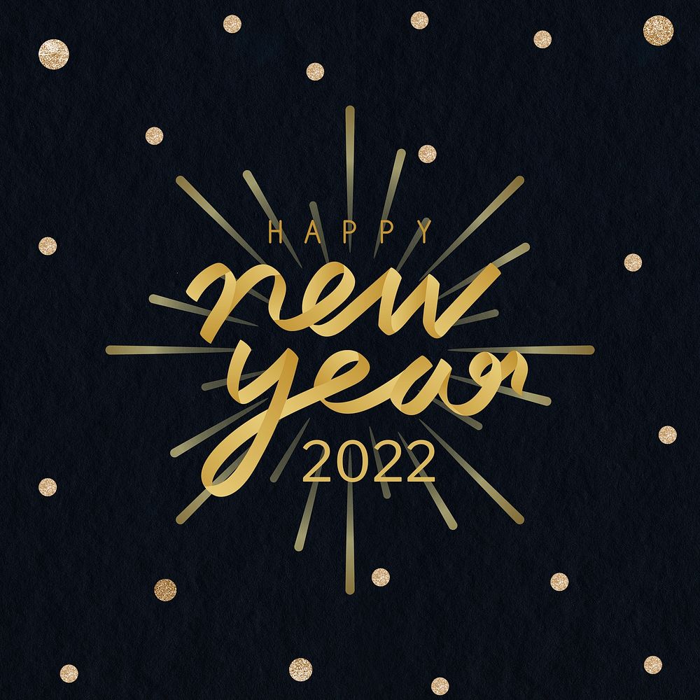 2022 gold glitter happy new year aesthetic season's greetings text on black background vector