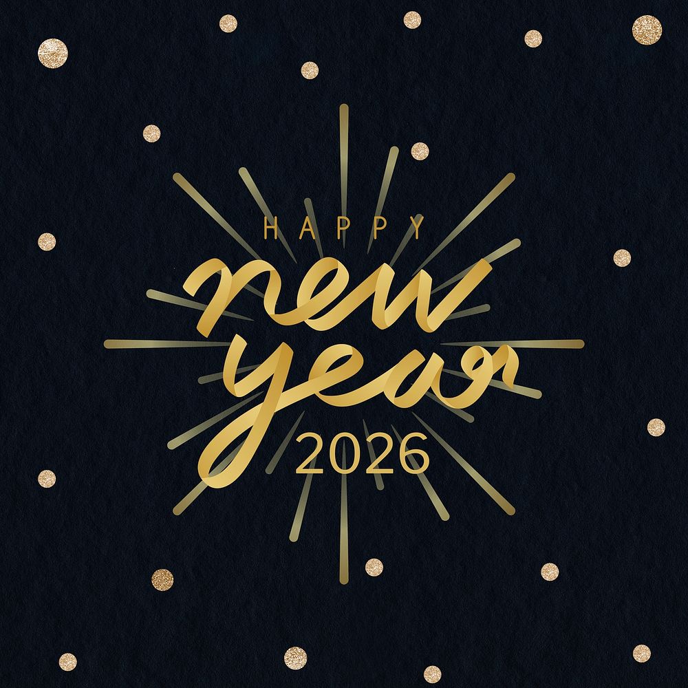 2026 gold glitter happy new year aesthetic season's greetings text on black background psd