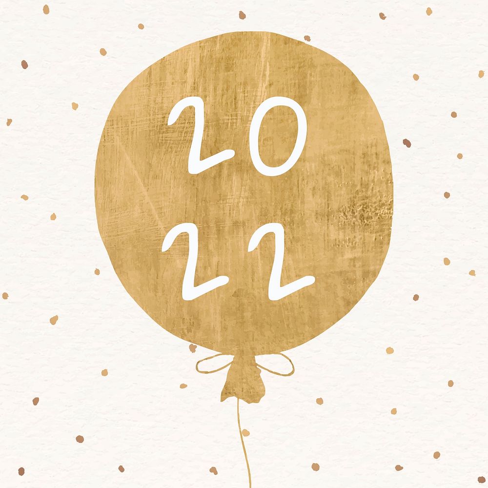 2022 gold balloon happy new year aesthetic season's greetings text on white background