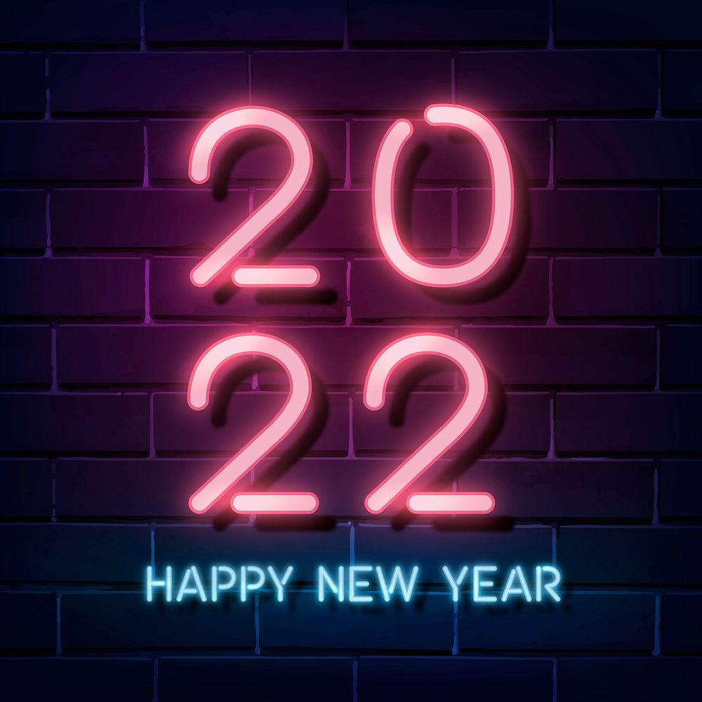 2022 pink neon happy new year aesthetic season's greetings text on dark background
