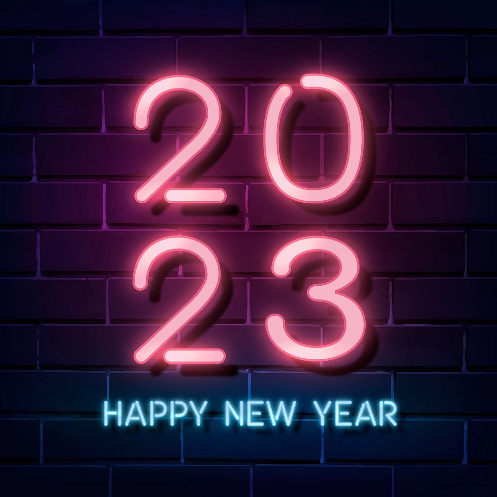 2023 pink neon happy new year aesthetic season's greetings text on beige psd