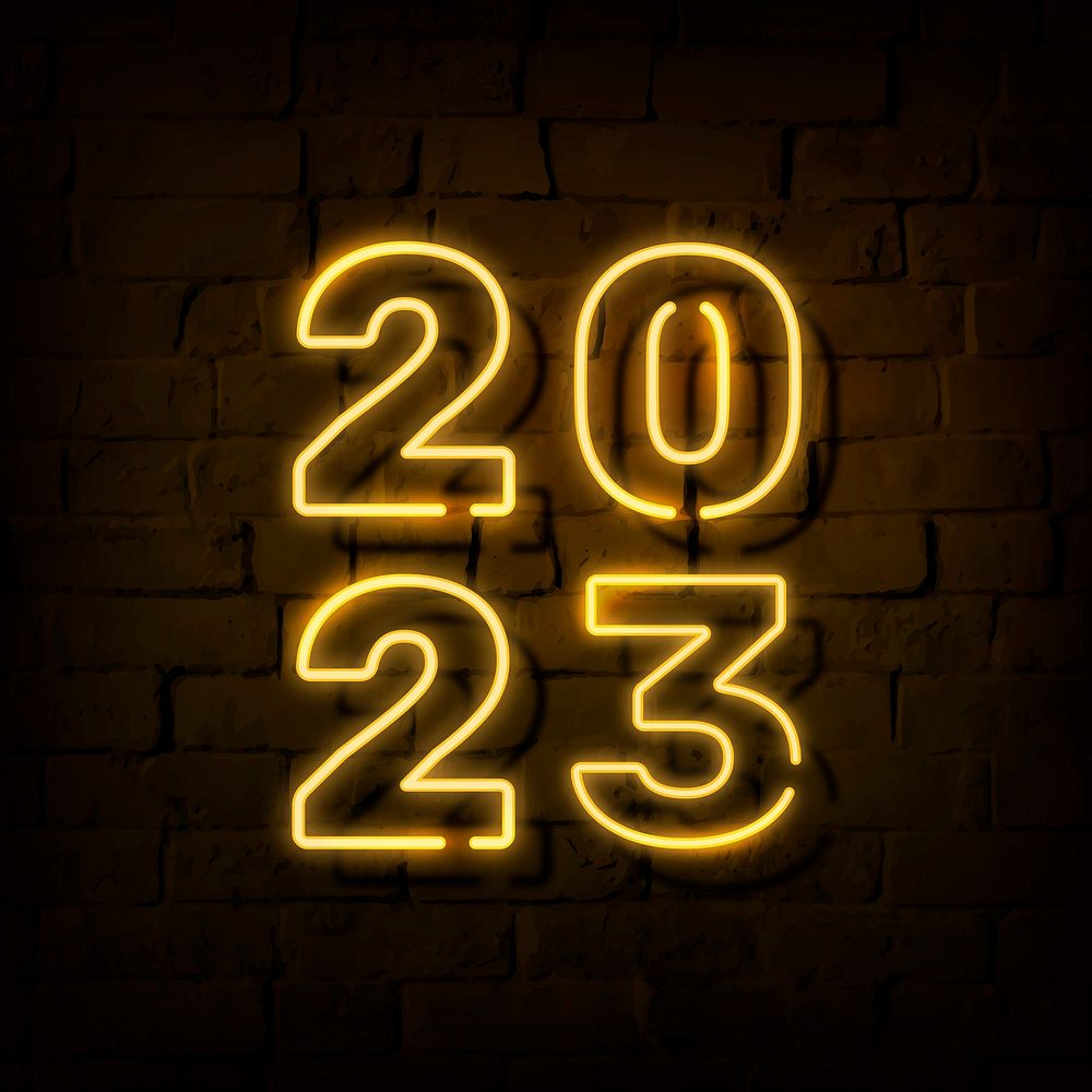 2023 gold neon happy new year aesthetic season's greetings text on beige psd