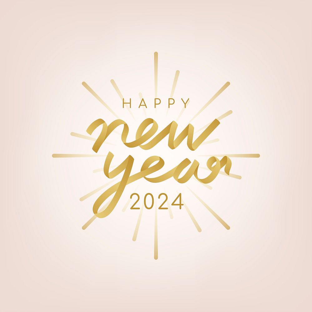 2024 gold happy new year text aesthetic season's greetings text on pink background psd