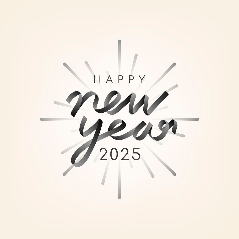 2025 black happy new year text aesthetic season's greetings text on beige background psd