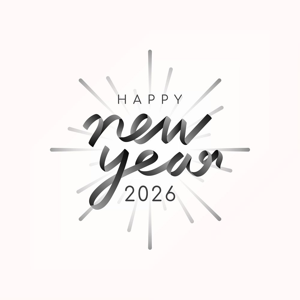 2026 happy new year text aesthetic season's greetings in black on white background psd
