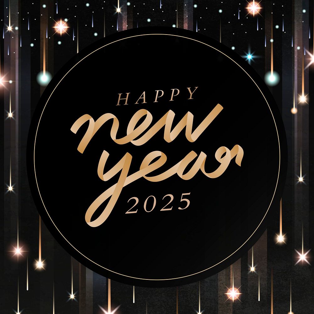 2025 welcome gold, new year sequin great Gatsby aesthetics typography on black background psd