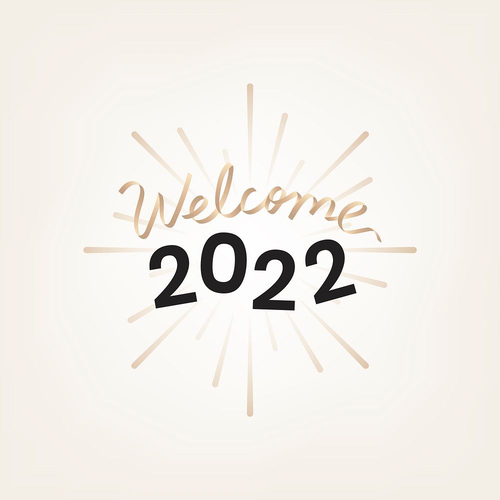 2022 gold welcome new year text, aesthetic typography on beige background