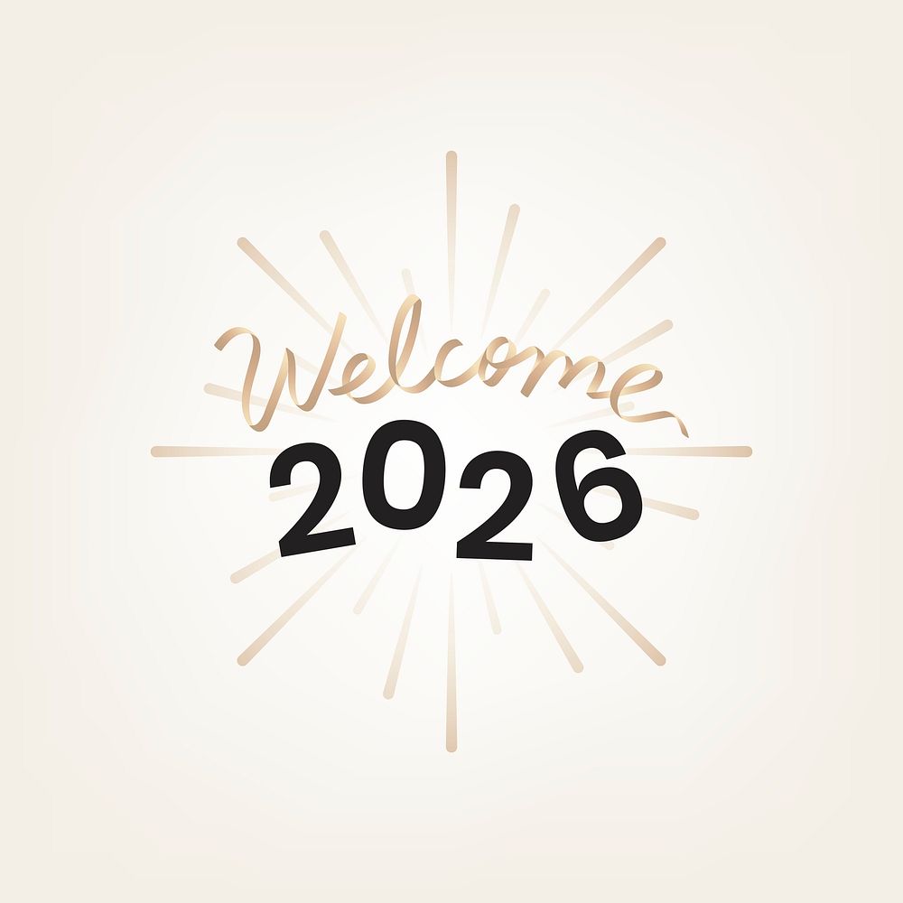 2026 gold welcome new year text, aesthetic typography on beige background psd