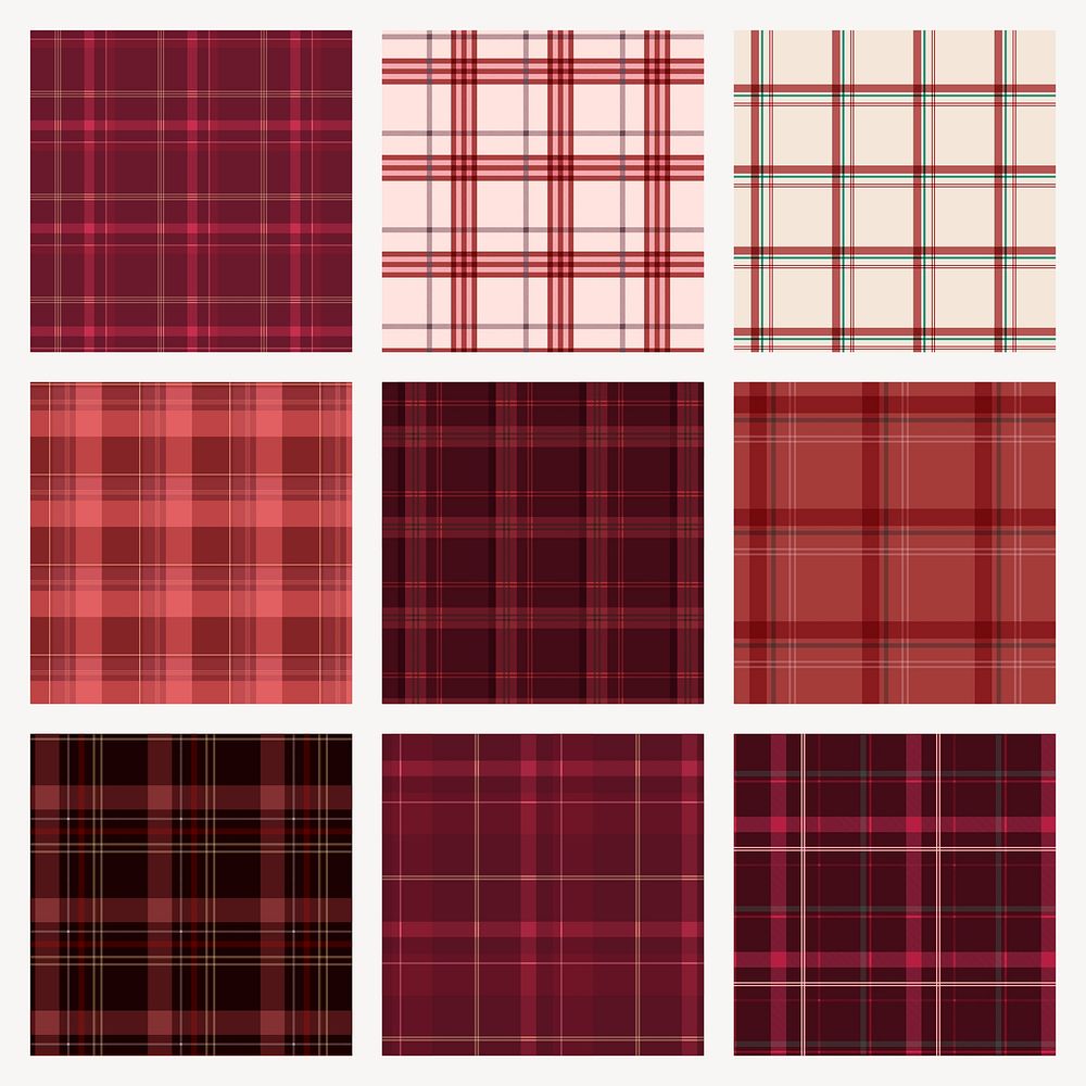 Red plaid background, grid pattern design vector set