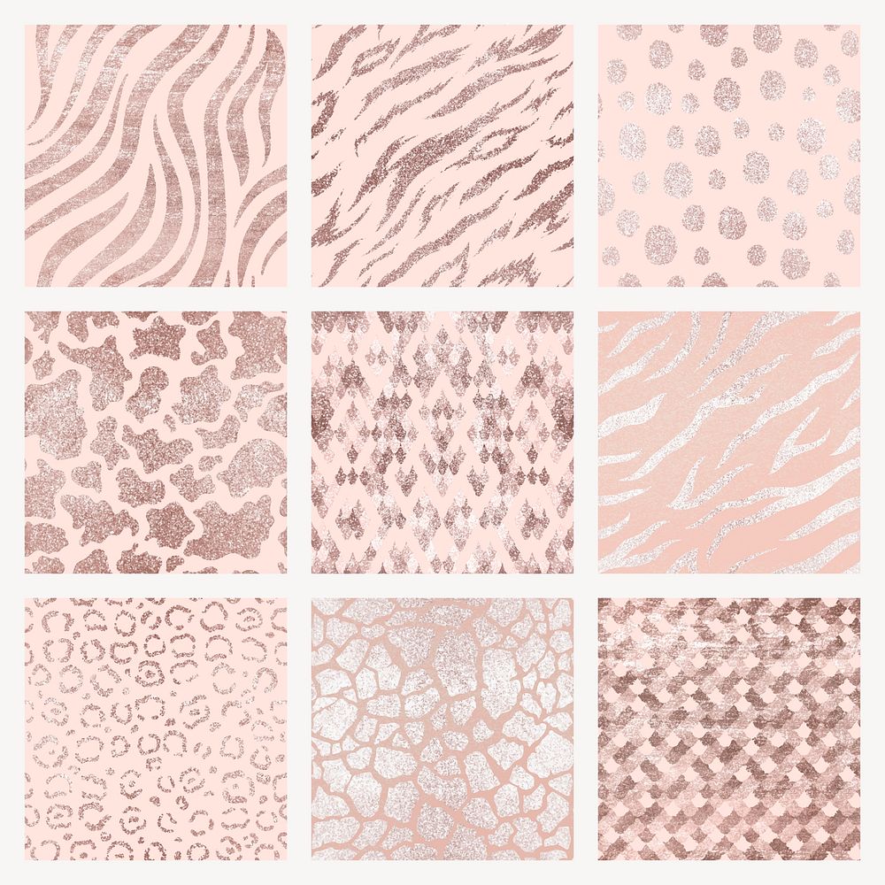 Rose gold animal skin patterns set vector