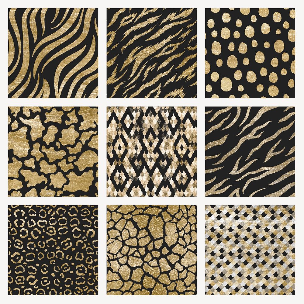 Gold animal skin patterns set vector
