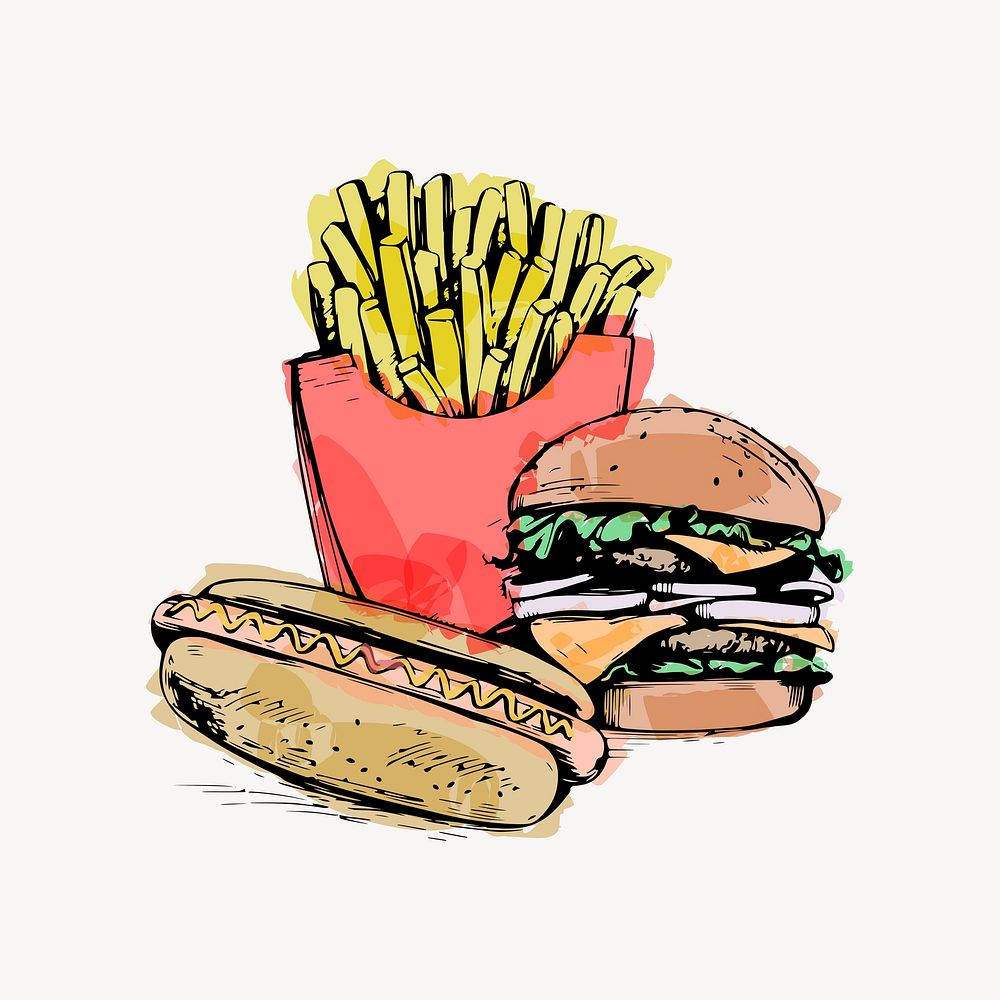 Fast food watercolor illustration psd. Free public domain CC0 graphic