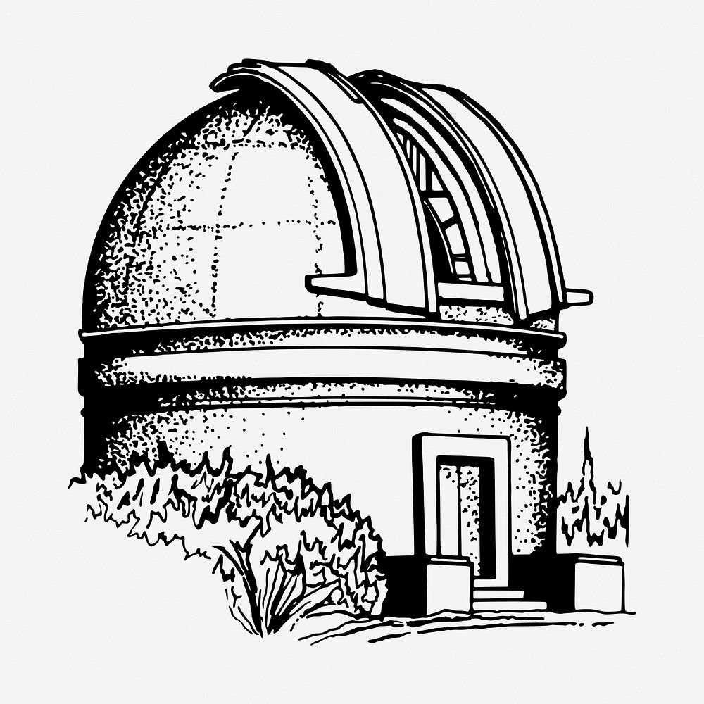 Observatory dome drawing, vintage architecture illustration. Free public domain CC0 image.