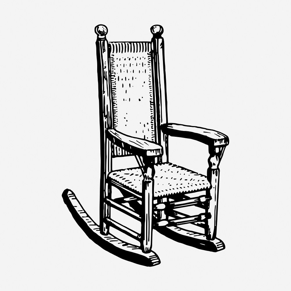 Rocking chair drawing, vintage furniture illustration. Free public domain CC0 image.