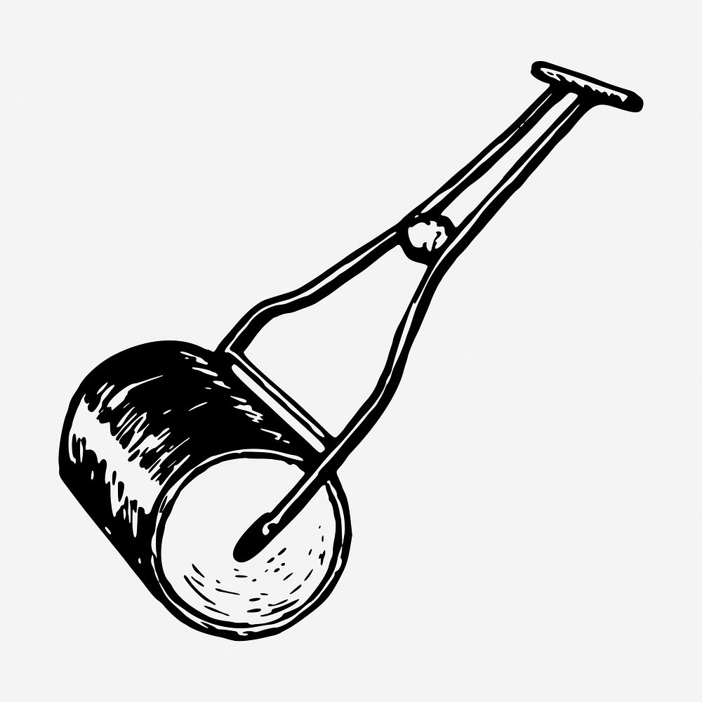 Grass roller drawing, gardening equipment illustration. Free public domain CC0 image.